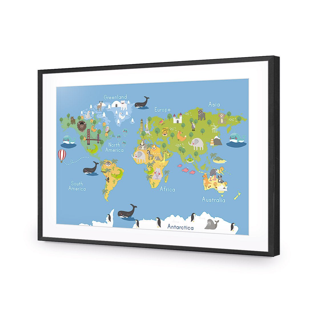 Nursery World Map - Wall Art Designs - 3552_AR_H WAD_AP - 030 - MAT_45x30_S - 2538 - BLK