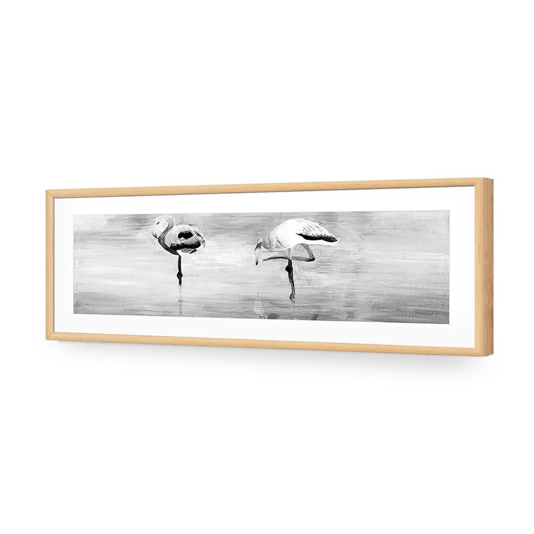 Painted Flamingoes, Black and White (long) - Wall Art Designs - 1514_BL_H WAD_AP - 030 - MAT_90x30_S - 2538 - OAK