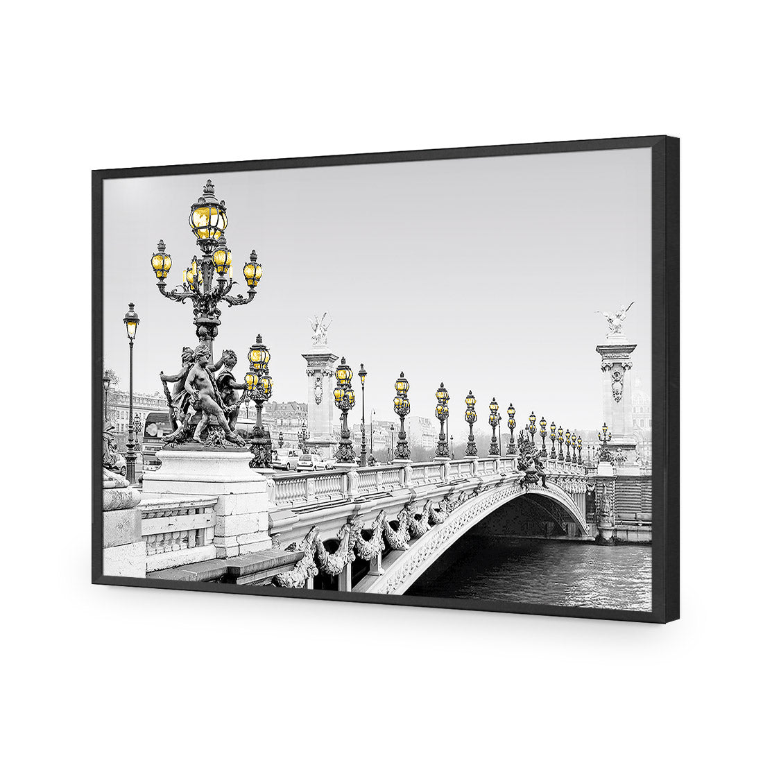 Paris Bridge, Black and White with lights - Wall Art Designs - 1280_DR_H WAD_AP - 030 - EDG_45x30_S - 2538 - BLK