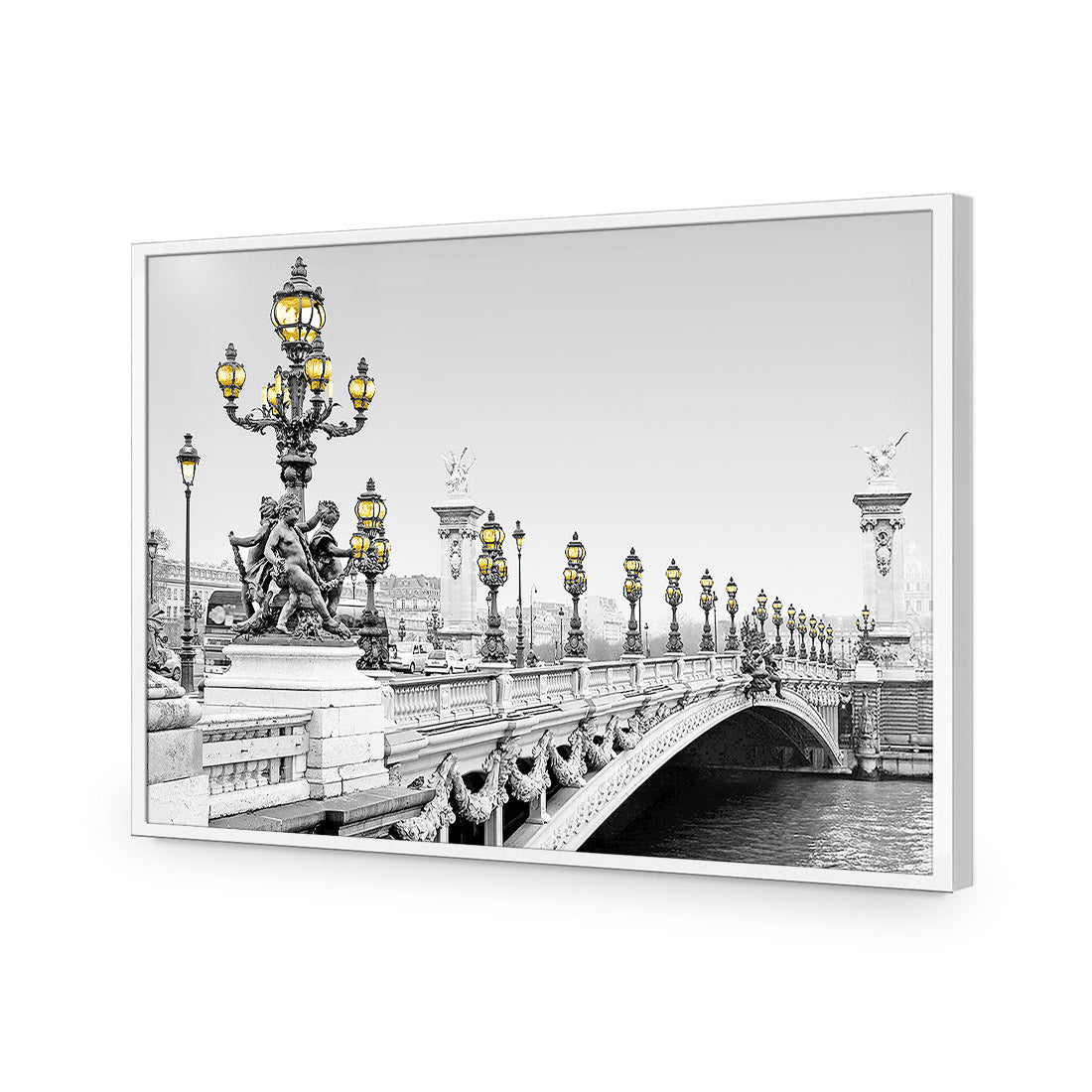 Paris Bridge, Black and White with lights - Wall Art Designs - 1280_DR_H WAD_AP - 030 - EDG_45x30_S - 2538 - WHT