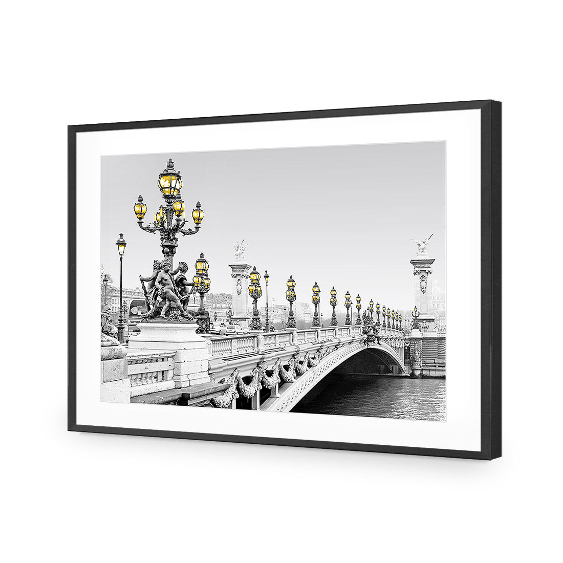 Paris Bridge, Black and White with lights - Wall Art Designs - 1280_DR_H WAD_AP - 030 - MAT_45x30_S - 2538 - BLK