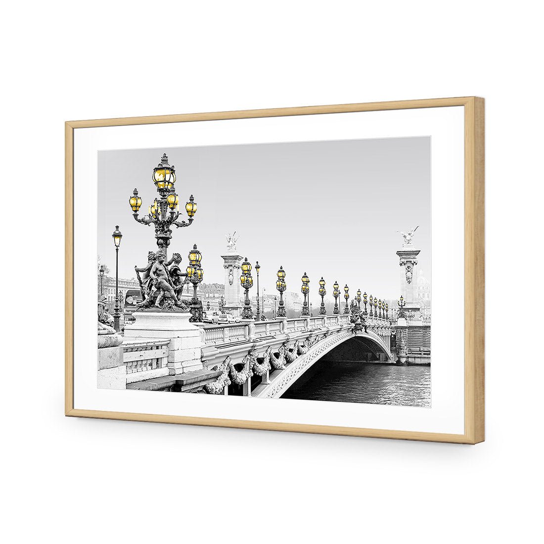 Paris Bridge, Black and White with lights - Wall Art Designs - 1280_DR_H WAD_AP - 030 - MAT_45x30_S - 2538 - OAK