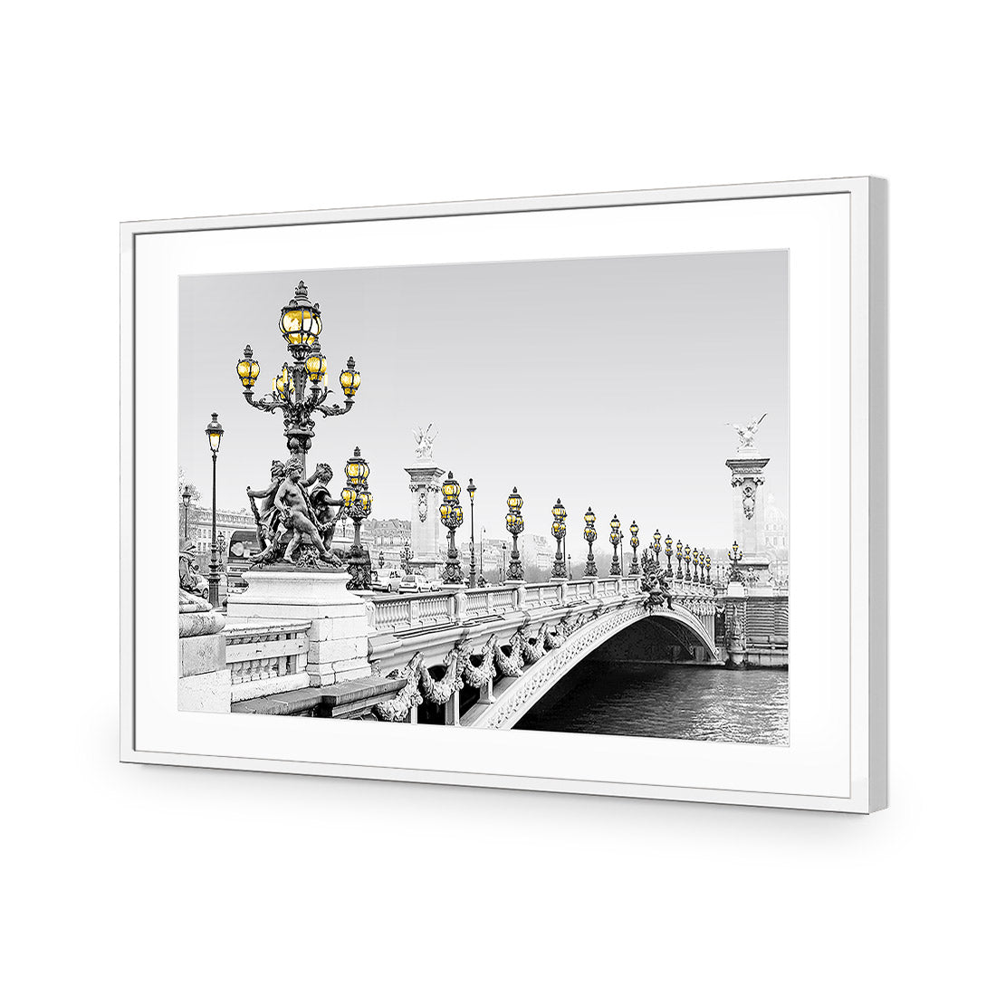 Paris Bridge, Black and White with lights - Wall Art Designs - 1280_DR_H WAD_AP - 030 - MAT_45x30_S - 2538 - WHT