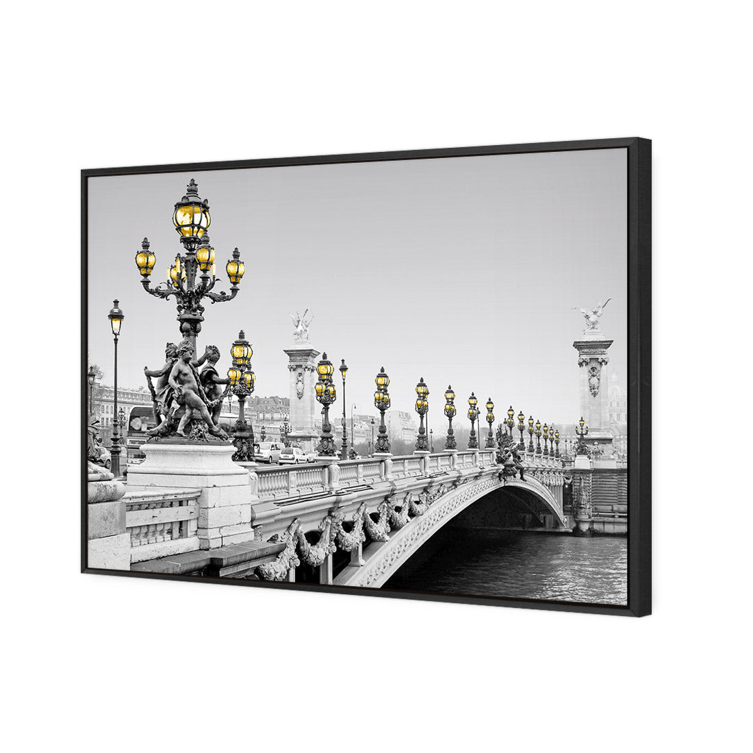 Paris Bridge, Black and White with lights - Wall Art Designs - 1280_DR_H WAD_CP - MPY - 260 - M - S - S_45x30_S - 1550 - BLK