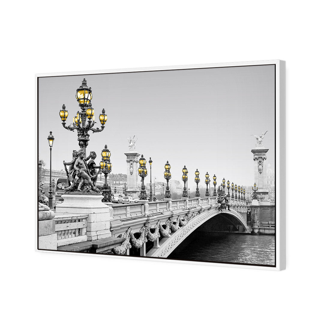 Paris Bridge, Black and White with lights - Wall Art Designs - 1280_DR_H WAD_CP - MPY - 260 - M - S - S_45x30_S - 1550 - WHT