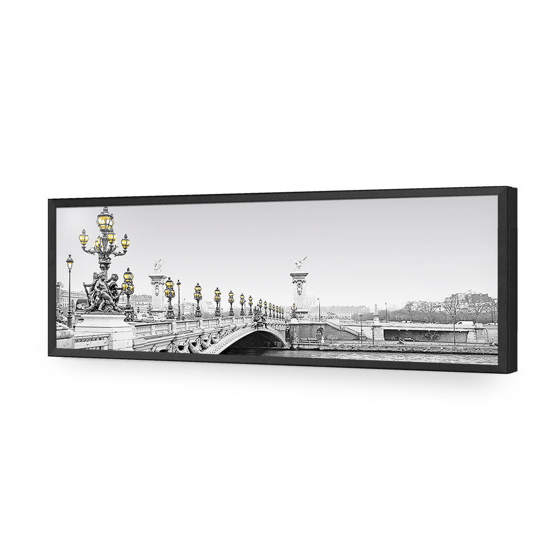 Paris Bridge, Black and White with lights (long) - Wall Art Designs - 1280_DL_H WAD_AP - 030 - EDG_90x30_S - 2538 - BLK