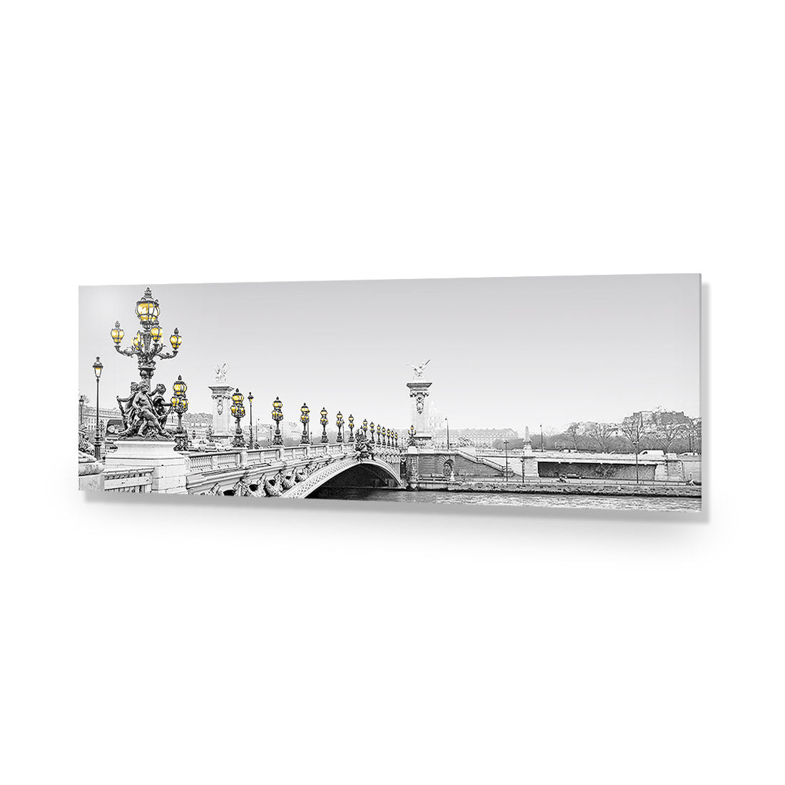 Paris Bridge, Black and White with lights (long) - Wall Art Designs - 1280_DL_H WAD_AP - 030 - EDG_90x30_NONE