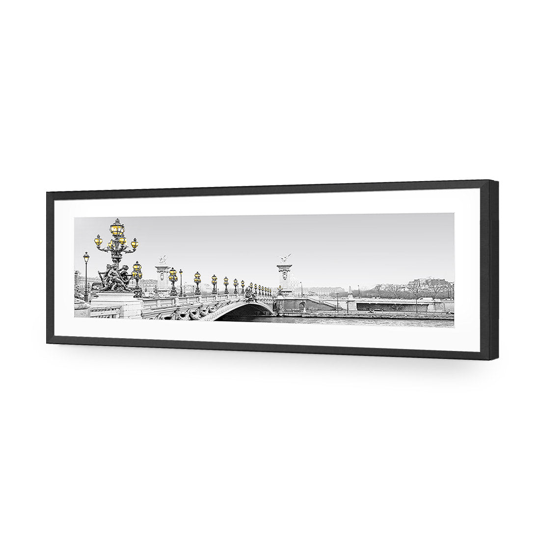 Paris Bridge, Black and White with lights (long) - Wall Art Designs - 1280_DL_H WAD_AP - 030 - MAT_90x30_S - 2538 - BLK