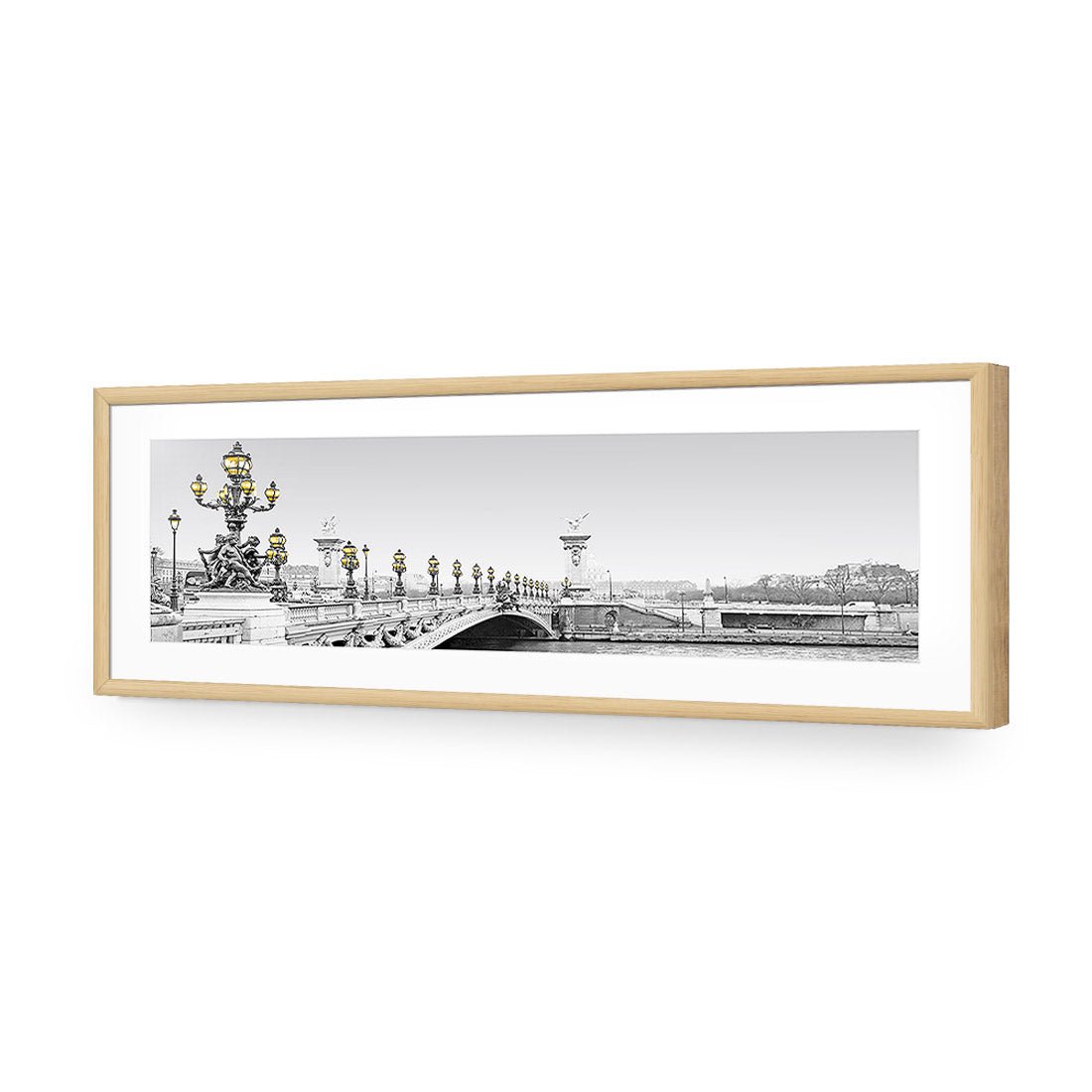 Paris Bridge, Black and White with lights (long) - Wall Art Designs - 1280_DL_H WAD_AP - 030 - MAT_90x30_S - 2538 - OAK