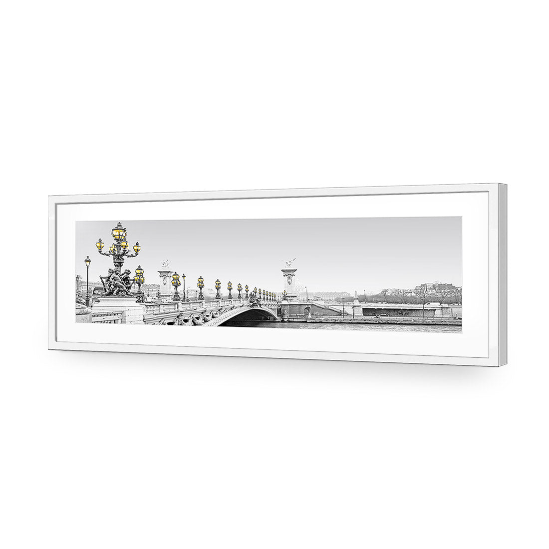 Paris Bridge, Black and White with lights (long) - Wall Art Designs - 1280_DL_H WAD_AP - 030 - MAT_90x30_S - 2538 - WHT