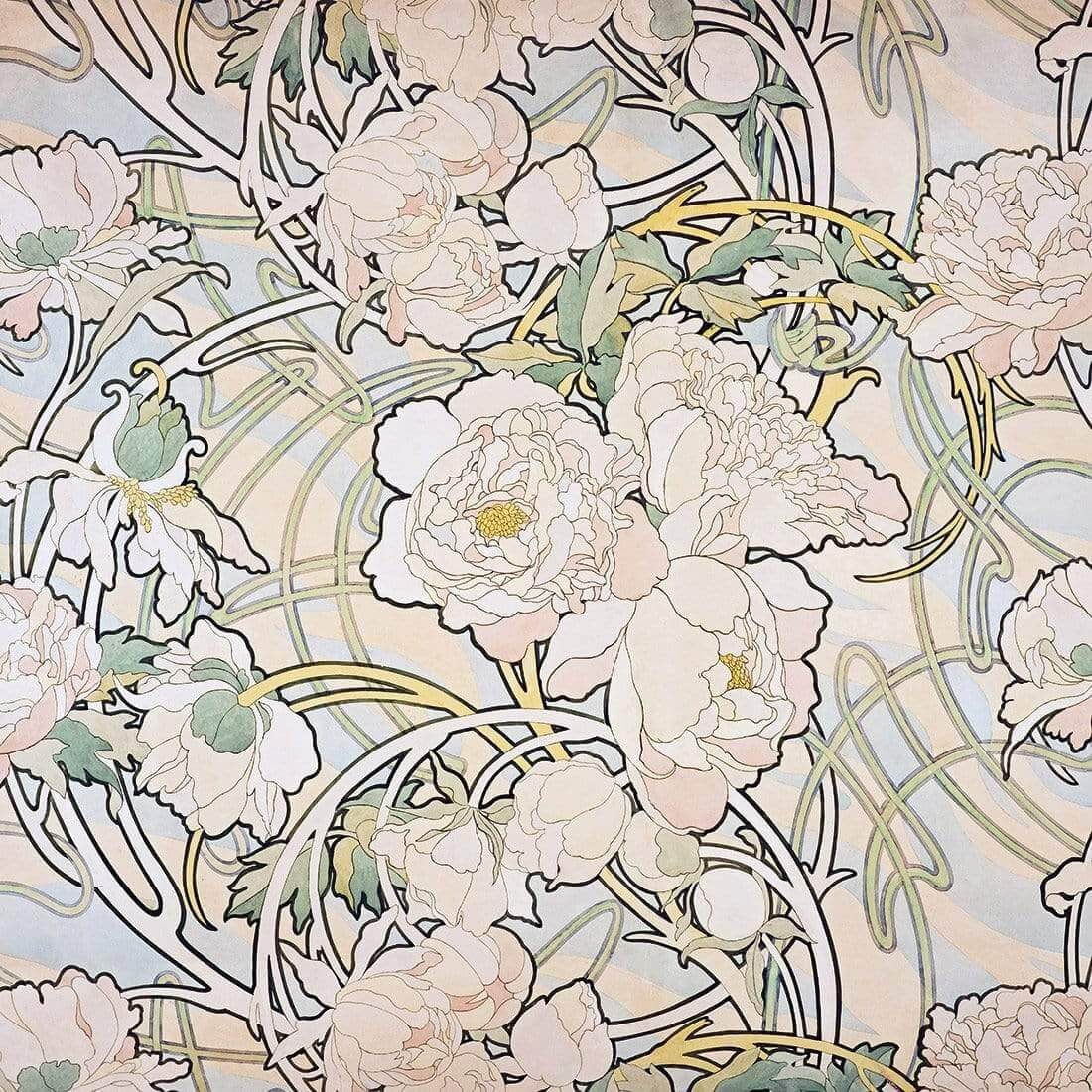 Peonies by Alphonse Mucha - Wall Art Designs - 4098_AS_Q WAD_CP - MPY - 260 - M - S - S_37x37_NONE