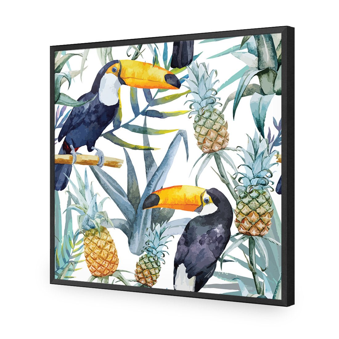 Pineapple Toucans (square) - Wall Art Designs - 2416_AS_Q WAD_AP - 030 - EDG_37x37_S - 2538 - BLK