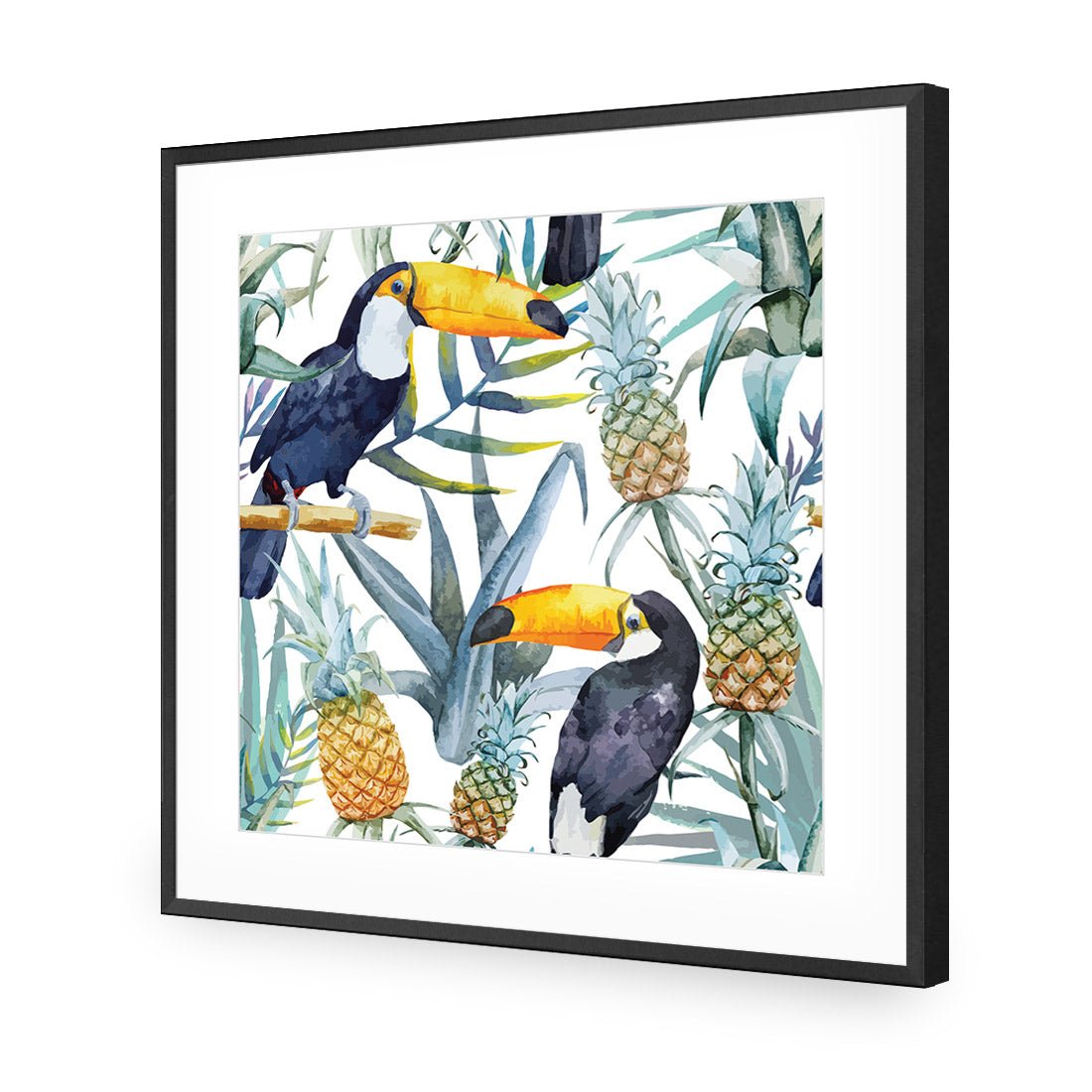 Pineapple Toucans (square) - Wall Art Designs - 2416_AS_Q WAD_AP - 030 - MAT_37x37_S - 2538 - BLK