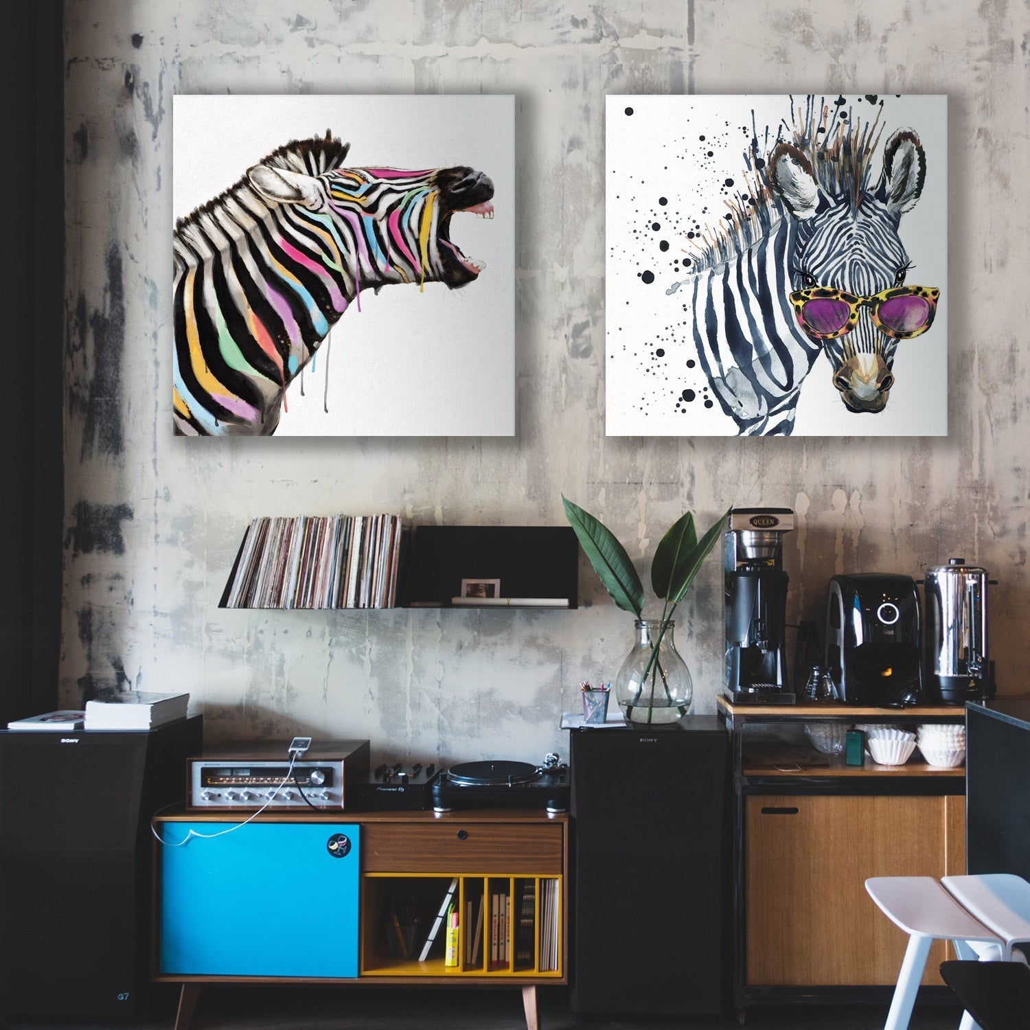 Pop Zebra Perfect Pair - Wall Art Designs - SET2_5032_AS_Q WAD_CP - MPY - 260 - M - S - S_37x37_NONE