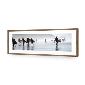 Surfers in the Mist (Long) | Classic Acrylic | Flat Frame With Border | Natural