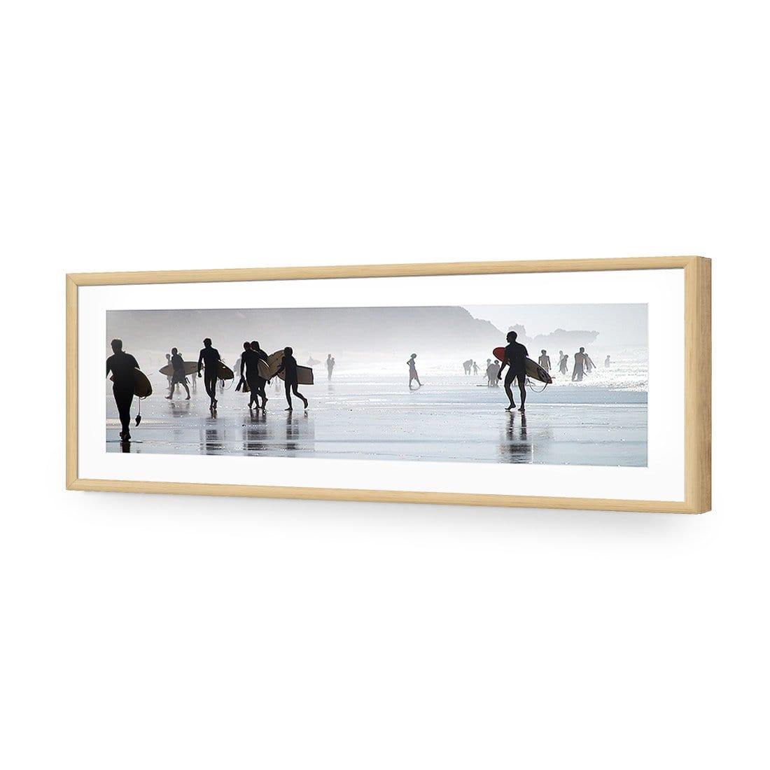 Surfers in the Mist (Long) | Classic Acrylic | Flat Frame With Border | Oak