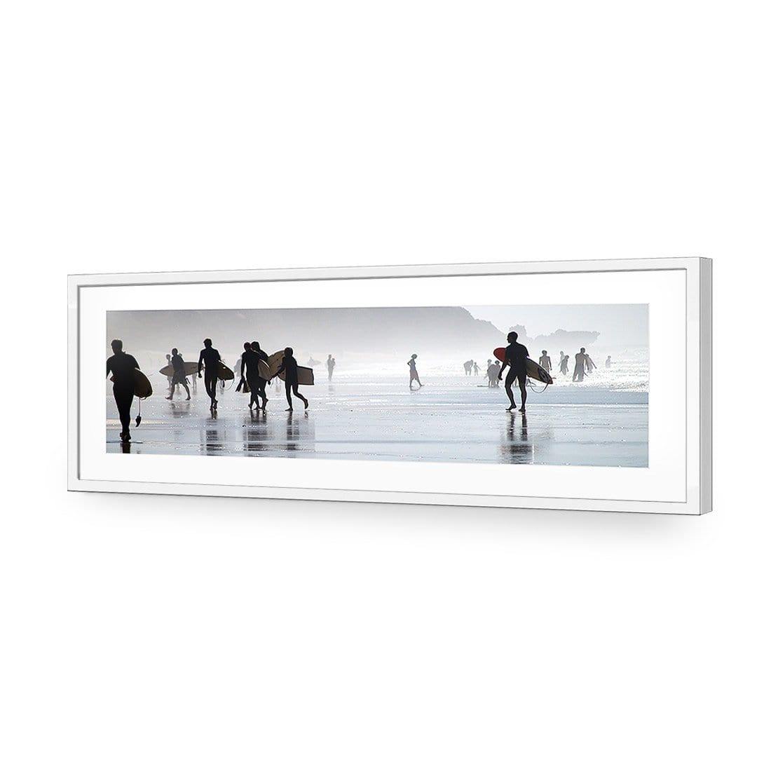 Surfers in the Mist (Long) | Classic Acrylic | Flat Frame With Border | White