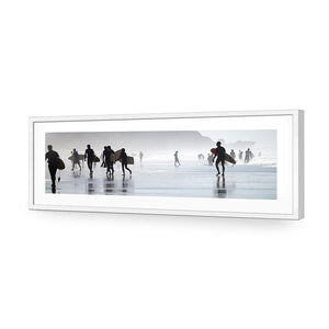 Surfers in the Mist (Long) | Classic Acrylic | Flat Frame With Border | White