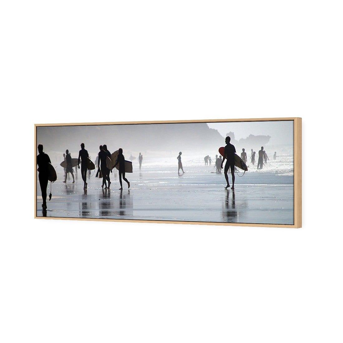 Surfers in the Mist (Long) | Classic Canvas | Floating Frame | Oak