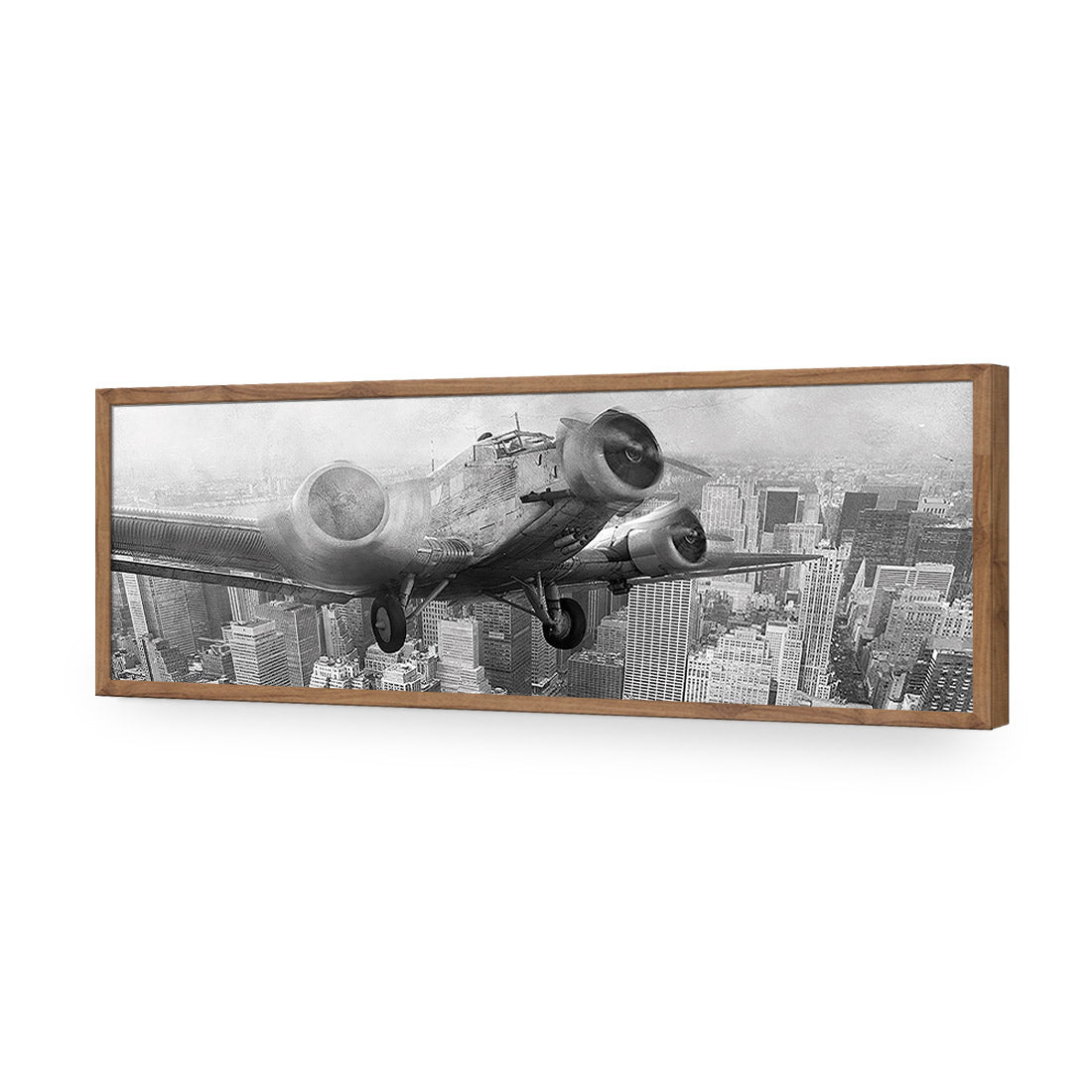 Vintage Plane over Manhattan, Black and White - Wall Art Designs - 1290_BL_H WAD_AP - 030 - EDG_90x30_S - 2538 - NAT