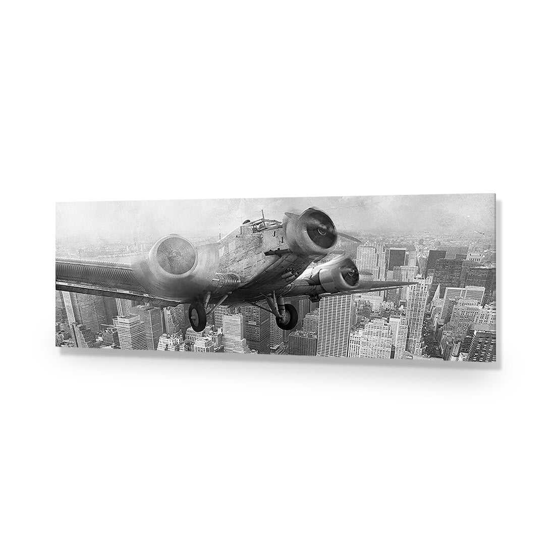 Vintage Plane over Manhattan, Black and White - Wall Art Designs - 1290_BL_H WAD_AP - 030 - EDG_90x30_NONE