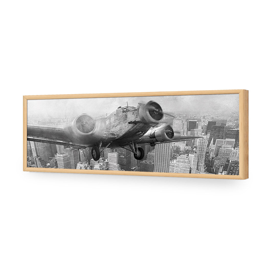 Vintage Plane over Manhattan, Black and White - Wall Art Designs - 1290_BL_H WAD_AP - 030 - EDG_90x30_S - 2538 - OAK