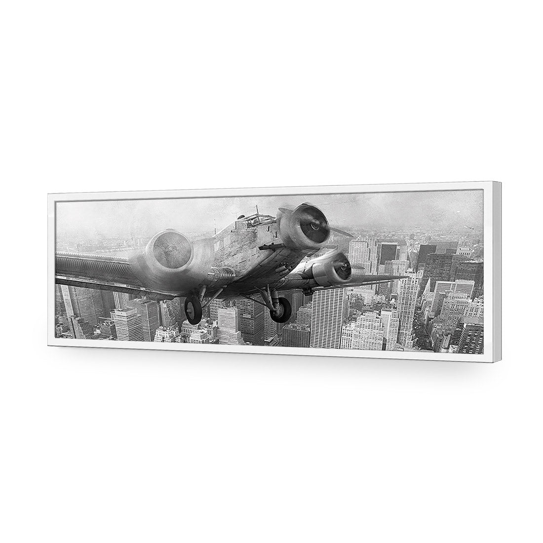 Vintage Plane over Manhattan, Black and White - Wall Art Designs - 1290_BL_H WAD_AP - 030 - EDG_90x30_S - 2538 - WHT