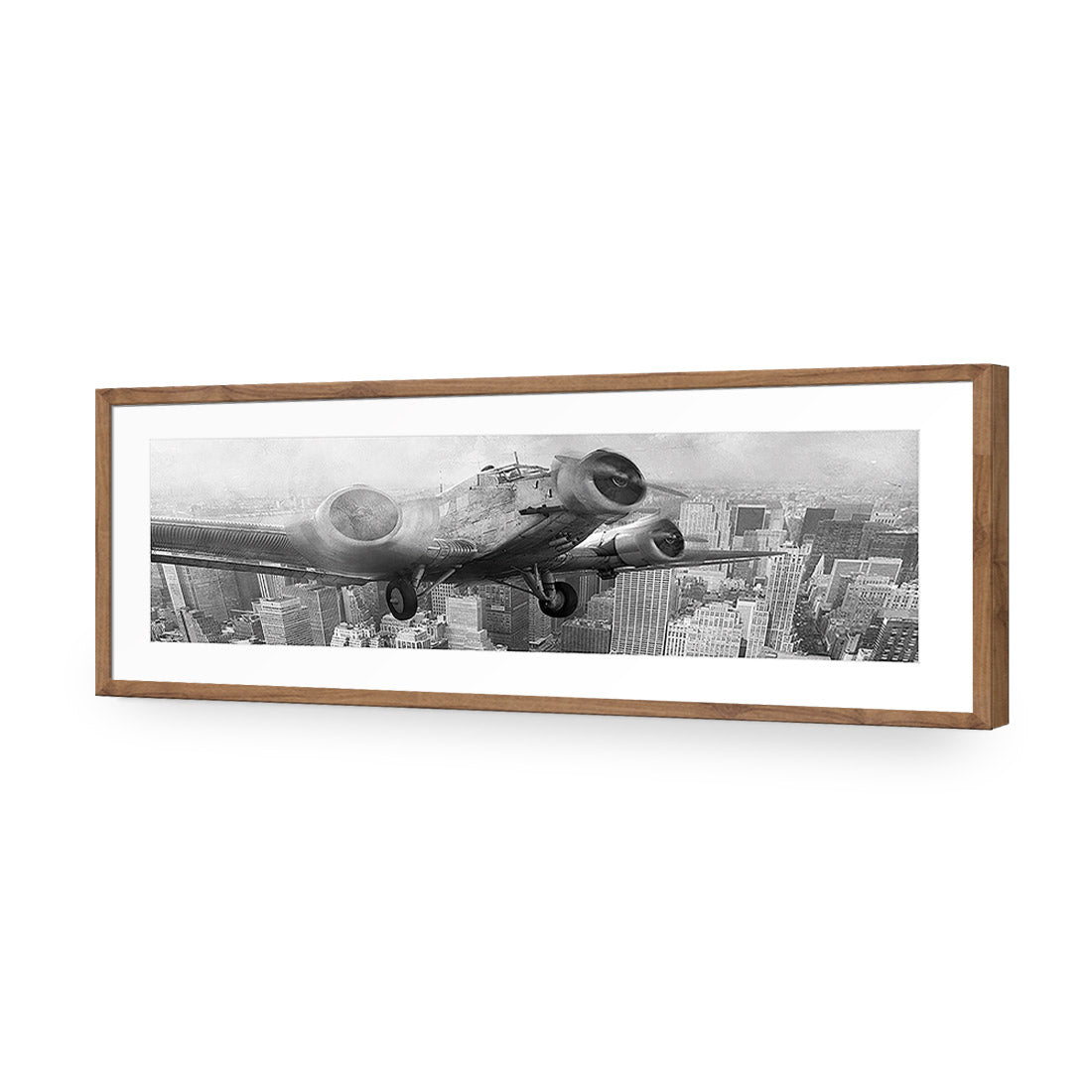 Vintage Plane over Manhattan, Black and White - Wall Art Designs - 1290_BL_H WAD_AP - 030 - MAT_90x30_S - 2538 - NAT