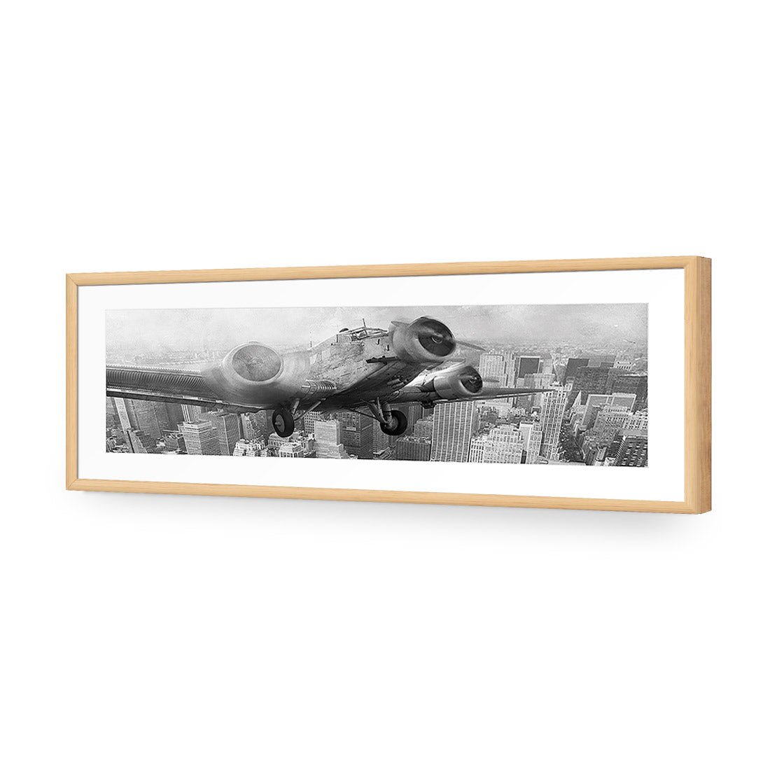 Vintage Plane over Manhattan, Black and White - Wall Art Designs - 1290_BL_H WAD_AP - 030 - MAT_90x30_S - 2538 - OAK