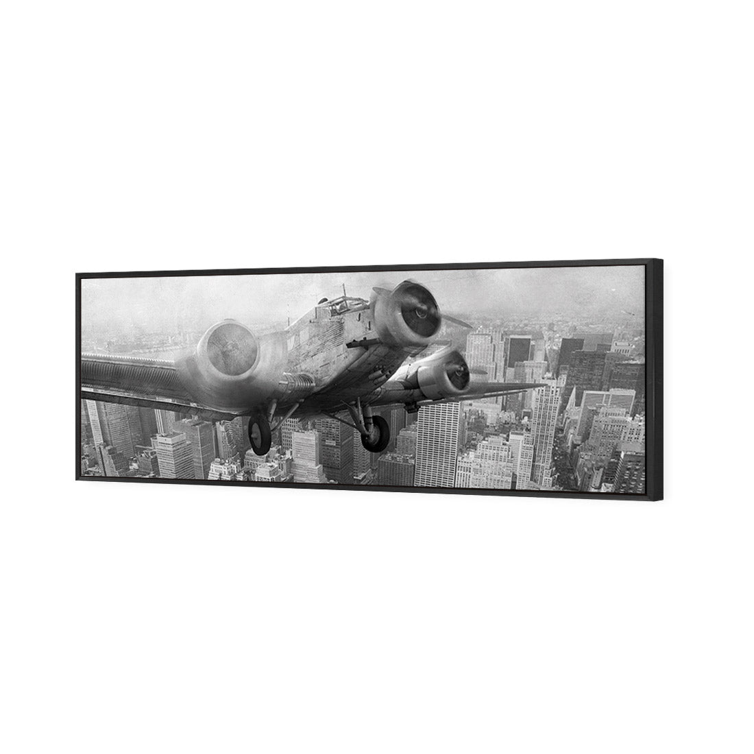 Vintage Plane over Manhattan, Black and White - Wall Art Designs - 1290_BL_H WAD_CP - MPY - 260 - M - S - S_60x20_S - 1550 - BLK