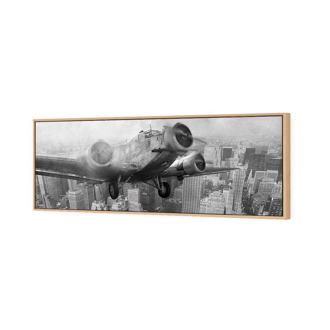 Vintage Plane over Manhattan, Black and White - Wall Art Designs - 1290_BL_H WAD_CP - MPY - 260 - M - S - S_60x20_S - 1550 - OAK