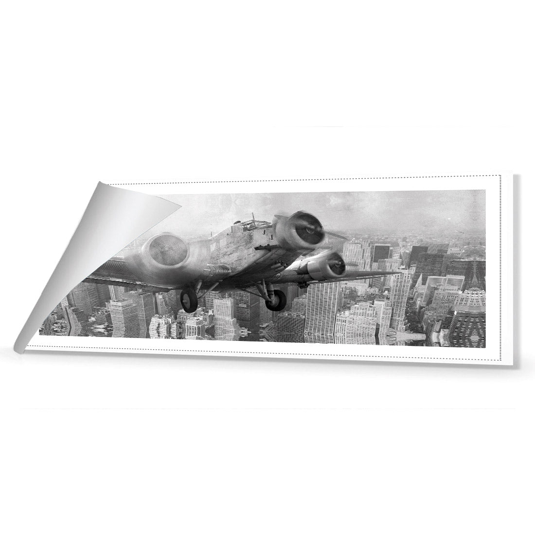 Vintage Plane over Manhattan, Black and White - Wall Art Designs - 1290_BL_H WAD_CP - MPY - 260 - M - R_60x20_NONE