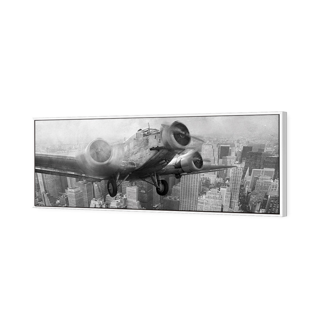 Vintage Plane over Manhattan, Black and White - Wall Art Designs - 1290_BL_H WAD_CP - MPY - 260 - M - S - S_60x20_S - 1550 - WHT