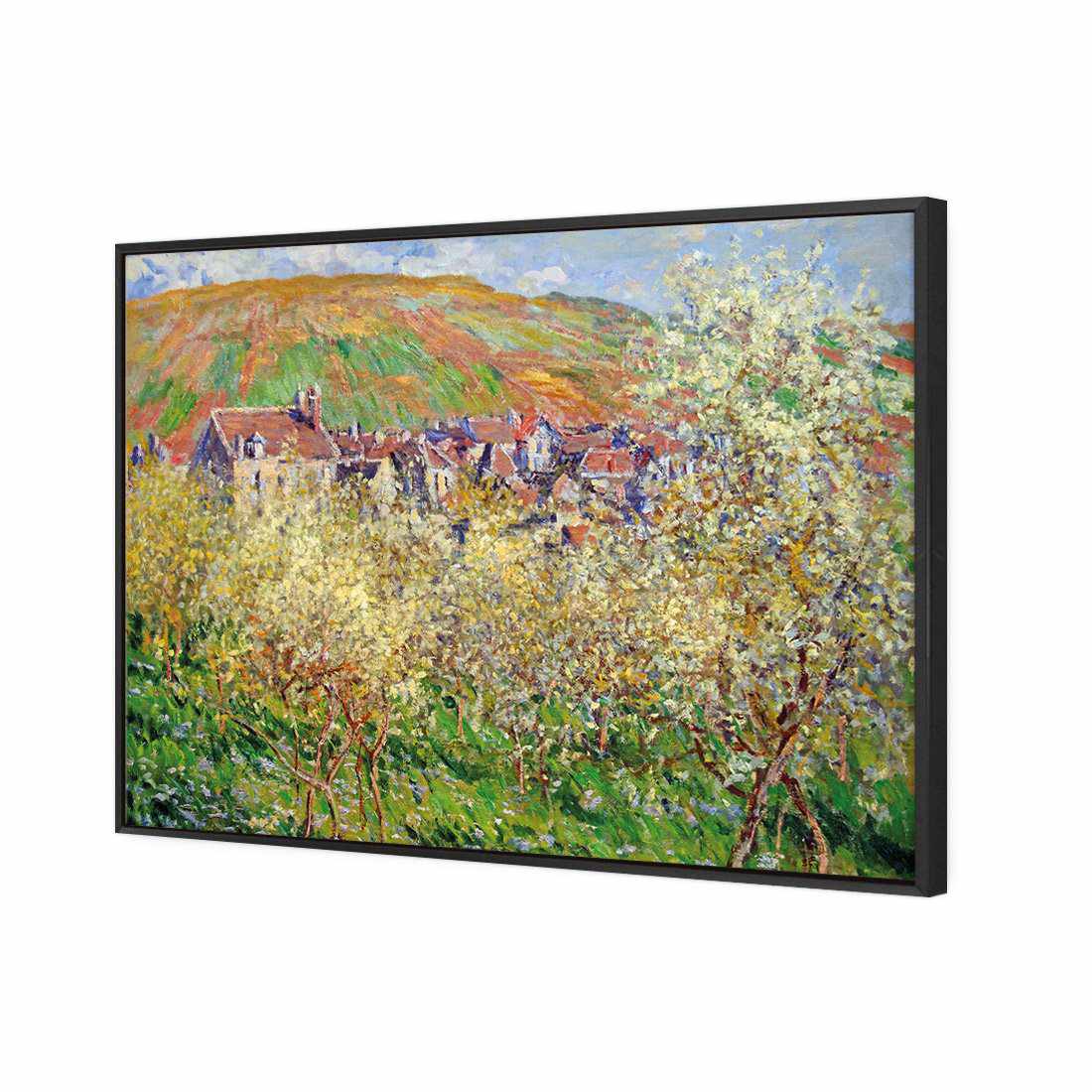 Plum Trees in Blossom - Monet Canvas Art-Canvas-Wall Art Designs-45x30cm-Canvas - Black Frame-Wall Art Designs