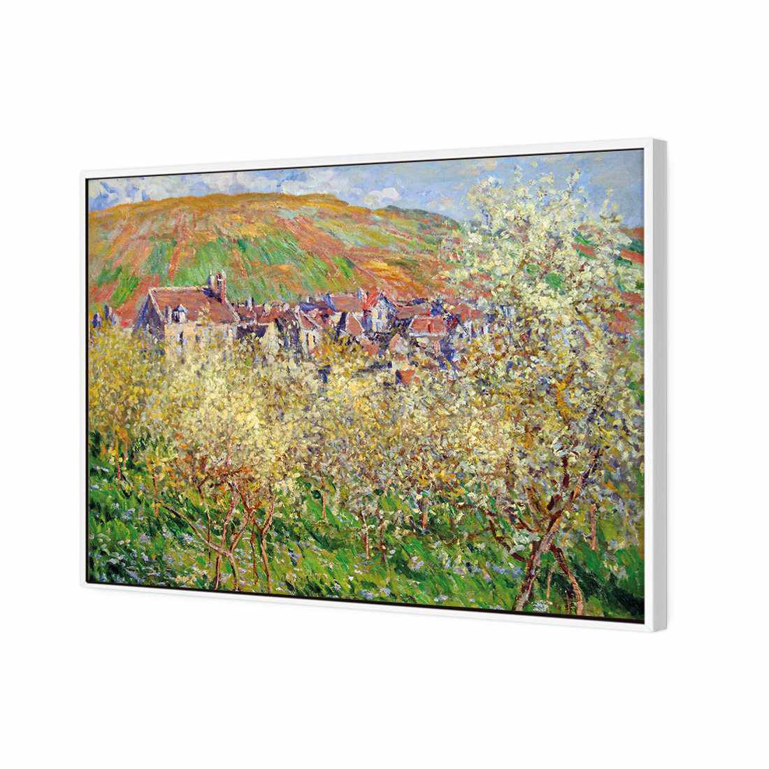 Plum Trees in Blossom - Monet Canvas Art-Canvas-Wall Art Designs-45x30cm-Canvas - White Frame-Wall Art Designs