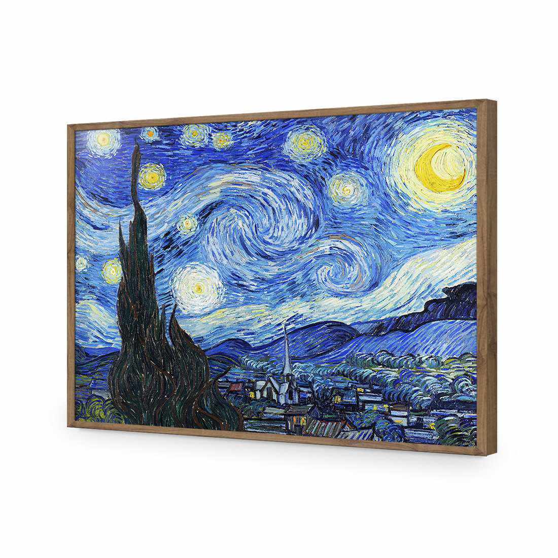 Starry Night - Van Gogh-Acrylic-Wall Art Design-Without Border-Acrylic - Natural Frame-45x30cm-Wall Art Designs