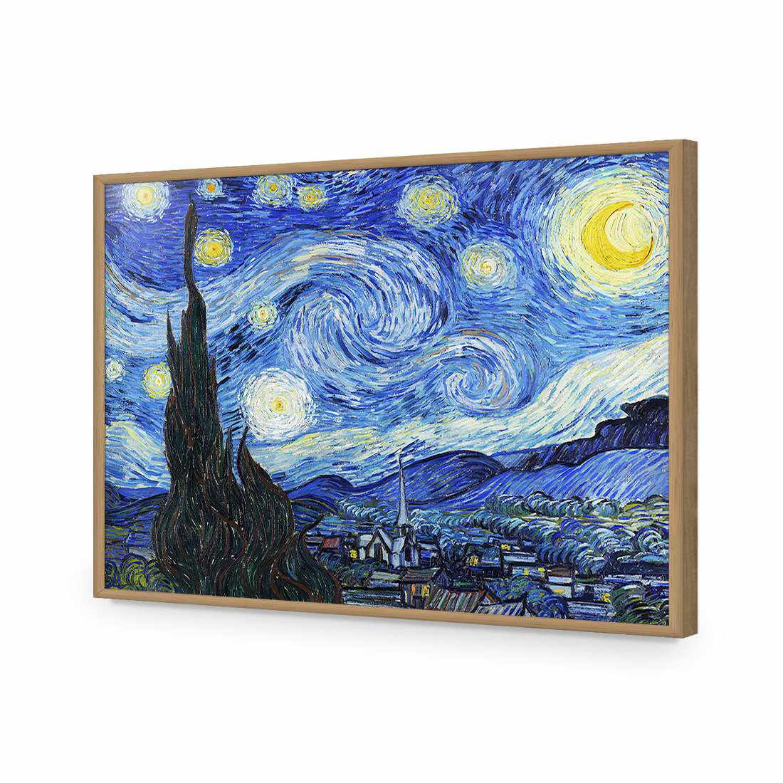 Starry Night - Van Gogh-Acrylic-Wall Art Design-Without Border-Acrylic - Oak Frame-45x30cm-Wall Art Designs