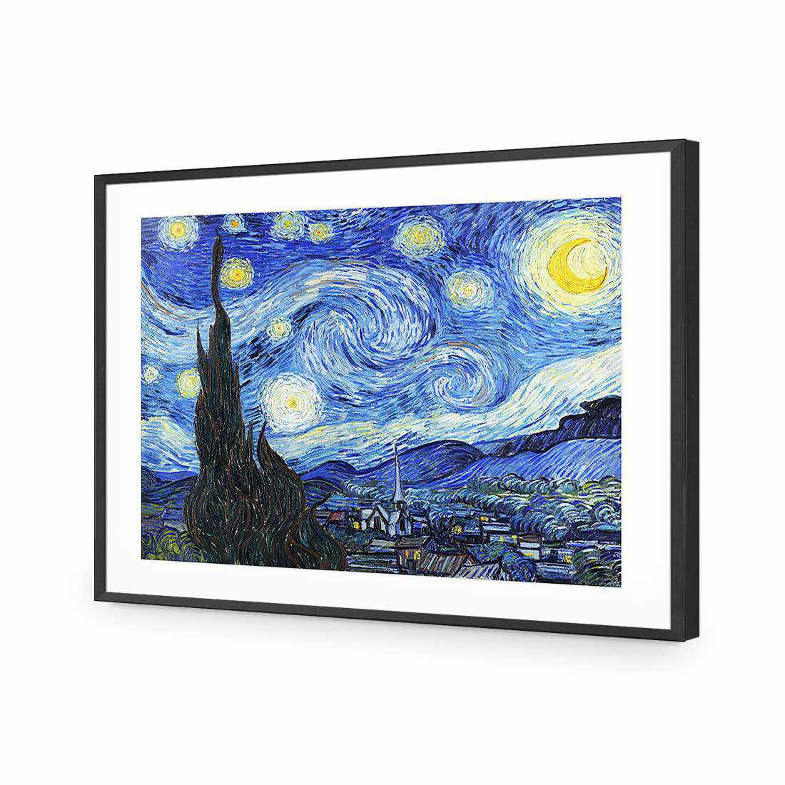 Starry Night - Van Gogh-Acrylic-Wall Art Design-With Border-Acrylic - Black Frame-45x30cm-Wall Art Designs