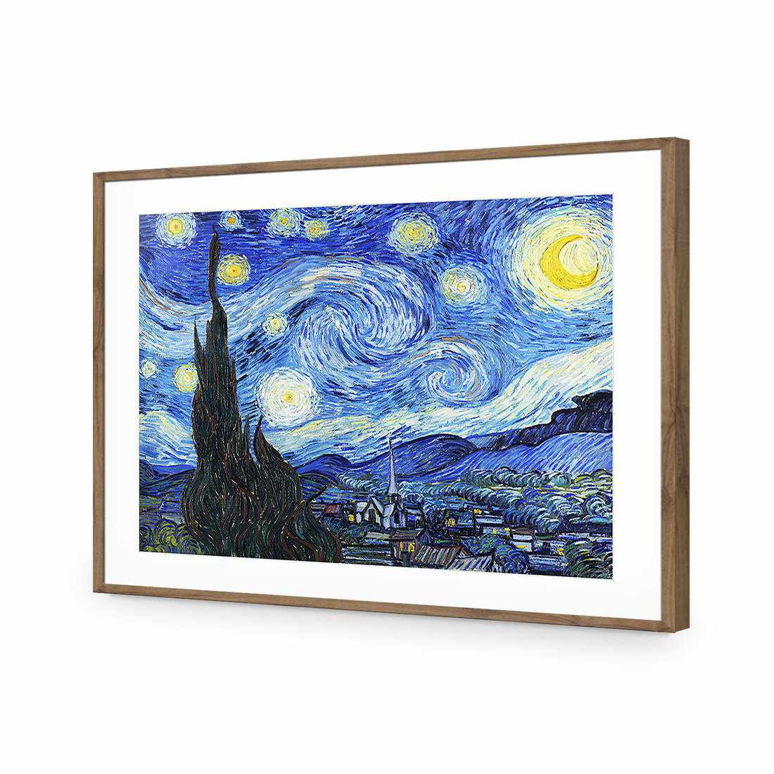 Starry Night - Van Gogh-Acrylic-Wall Art Design-With Border-Acrylic - Natural Frame-45x30cm-Wall Art Designs