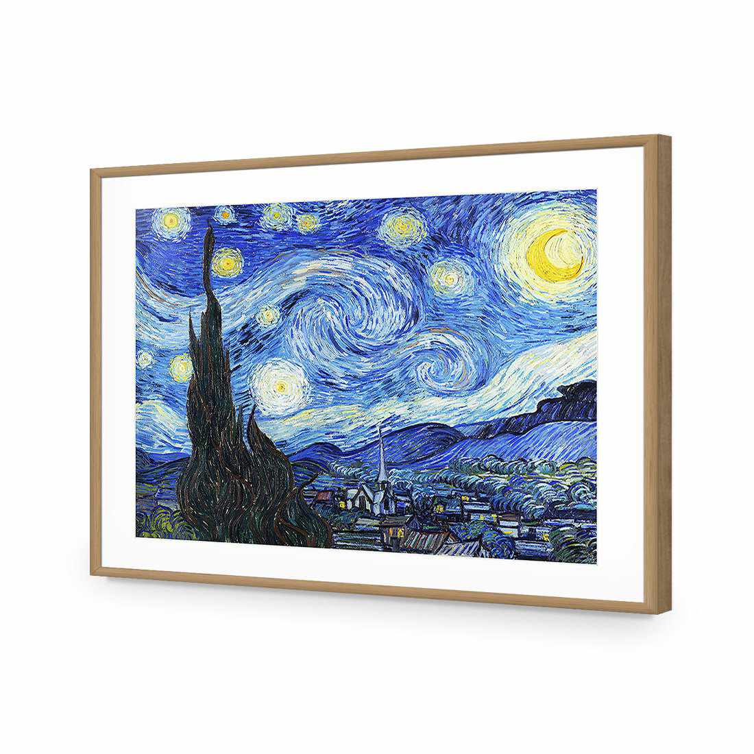 Starry Night - Van Gogh-Acrylic-Wall Art Design-With Border-Acrylic - Oak Frame-45x30cm-Wall Art Designs