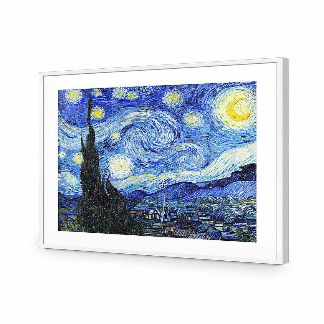 Starry Night - Van Gogh-Acrylic-Wall Art Design-With Border-Acrylic - White Frame-45x30cm-Wall Art Designs