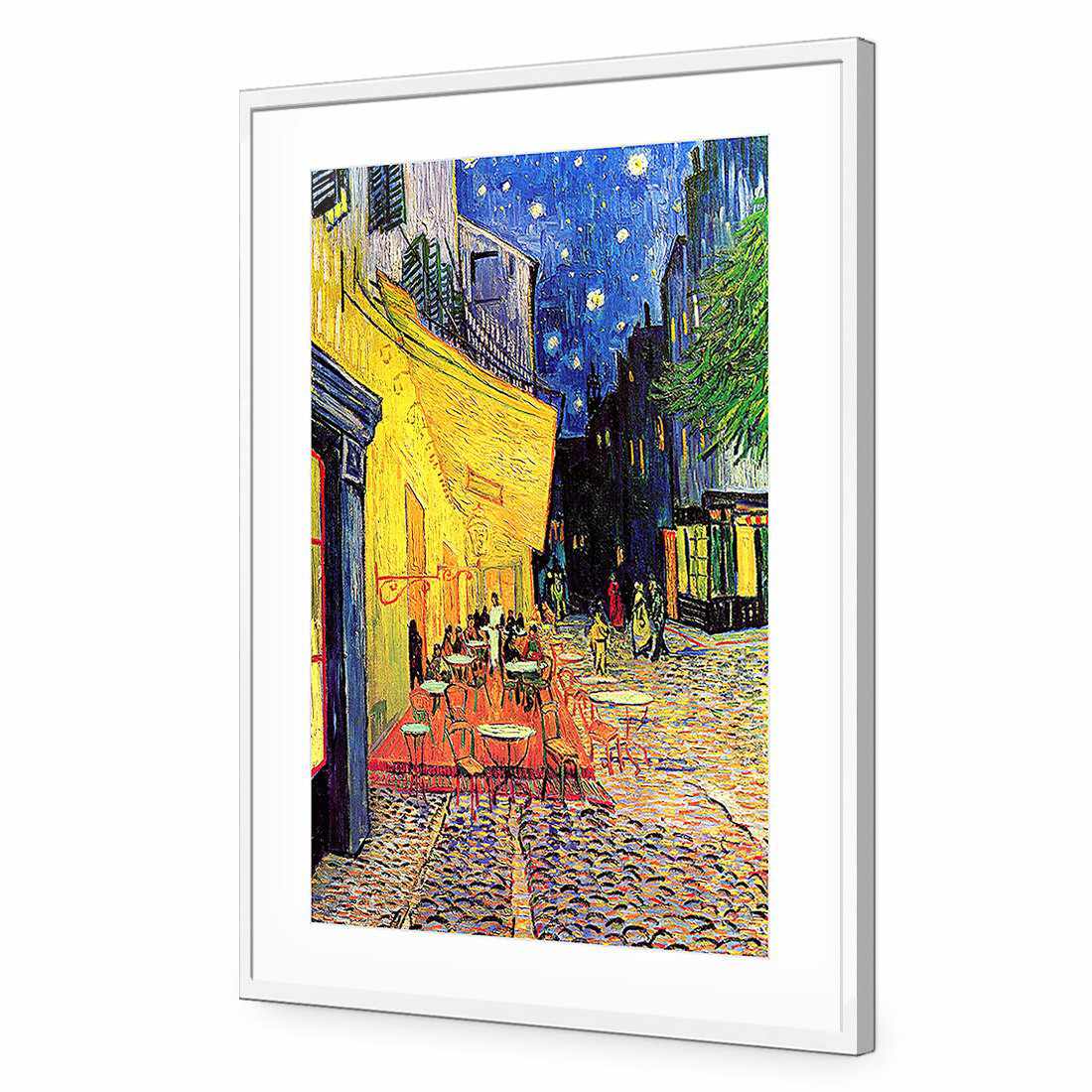 The Cafe Terrace - Van Gogh-Acrylic-Wall Art Design-With Border-Acrylic - White Frame-45x30cm-Wall Art Designs