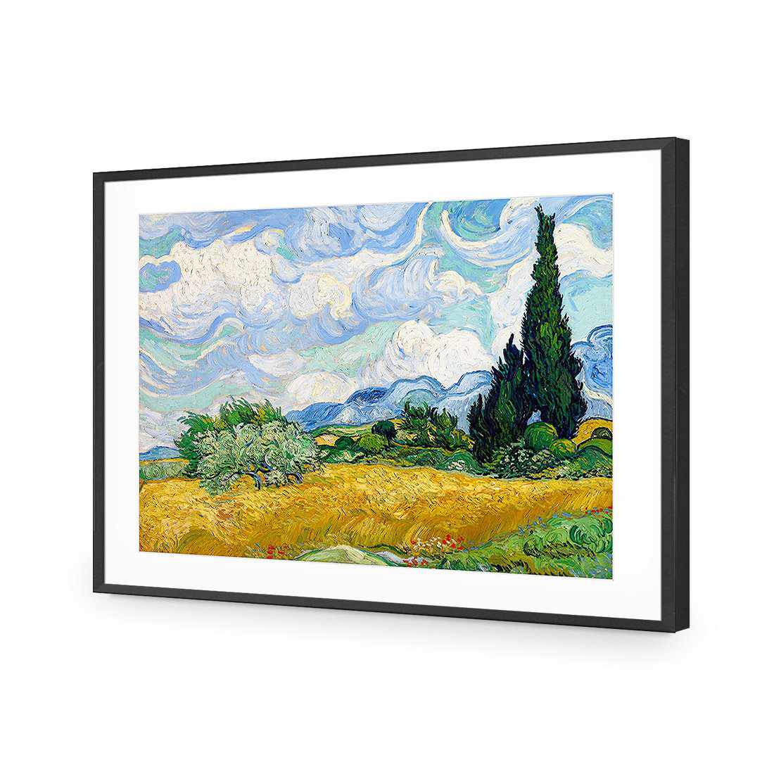 Wheat Field With Cypresses - Van Gogh-Acrylic-Wall Art Design-With Border-Acrylic - Black Frame-45x30cm-Wall Art Designs