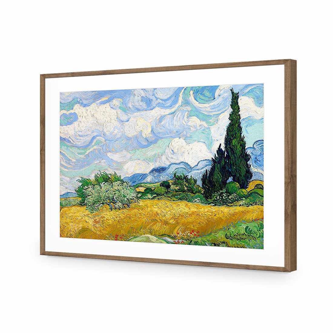 Wheat Field With Cypresses - Van Gogh-Acrylic-Wall Art Design-With Border-Acrylic - Natural Frame-45x30cm-Wall Art Designs