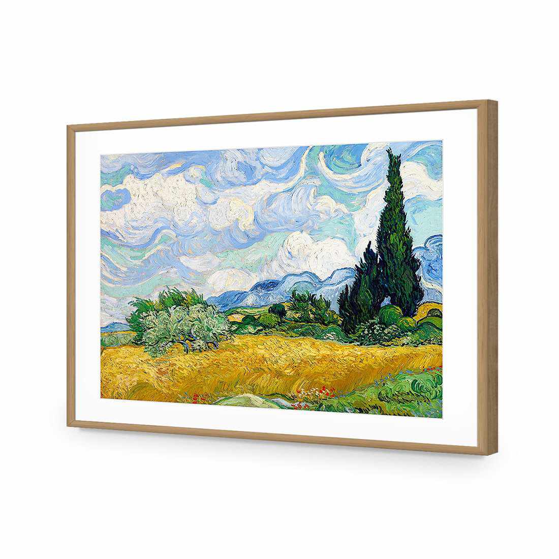 Wheat Field With Cypresses - Van Gogh-Acrylic-Wall Art Design-With Border-Acrylic - Oak Frame-45x30cm-Wall Art Designs