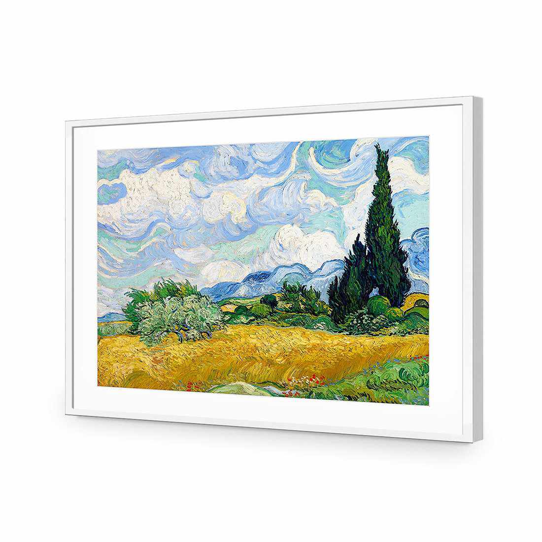 Wheat Field With Cypresses - Van Gogh-Acrylic-Wall Art Design-With Border-Acrylic - White Frame-45x30cm-Wall Art Designs