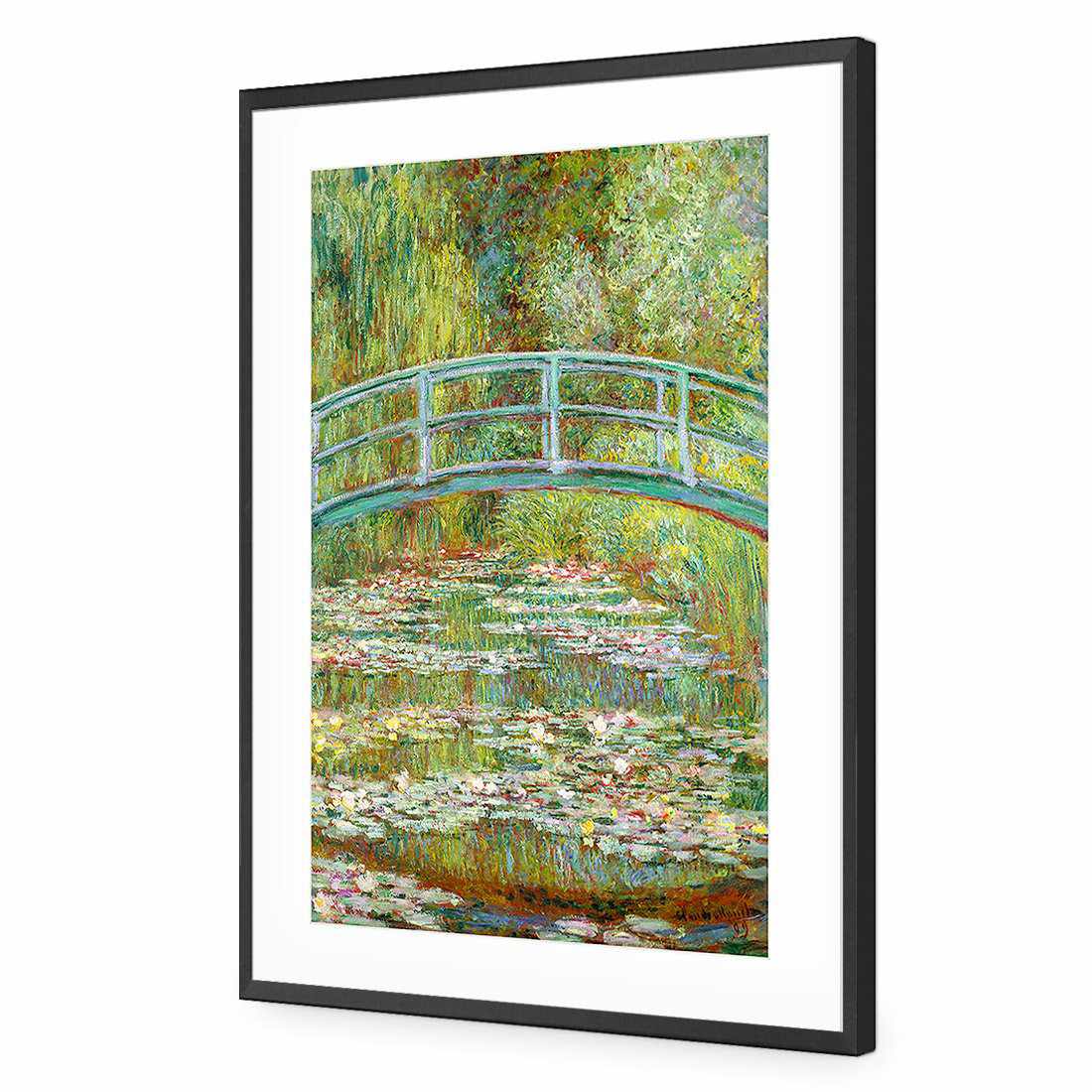 Bridge Over Rose Pond - Monet-Acrylic-Wall Art Design-With Border-Acrylic - Black Frame-45x30cm-Wall Art Designs