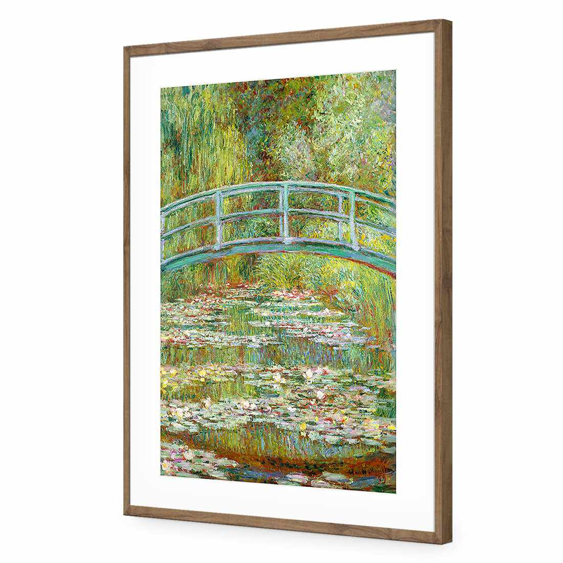 Bridge Over Rose Pond - Monet-Acrylic-Wall Art Design-With Border-Acrylic - Natural Frame-45x30cm-Wall Art Designs