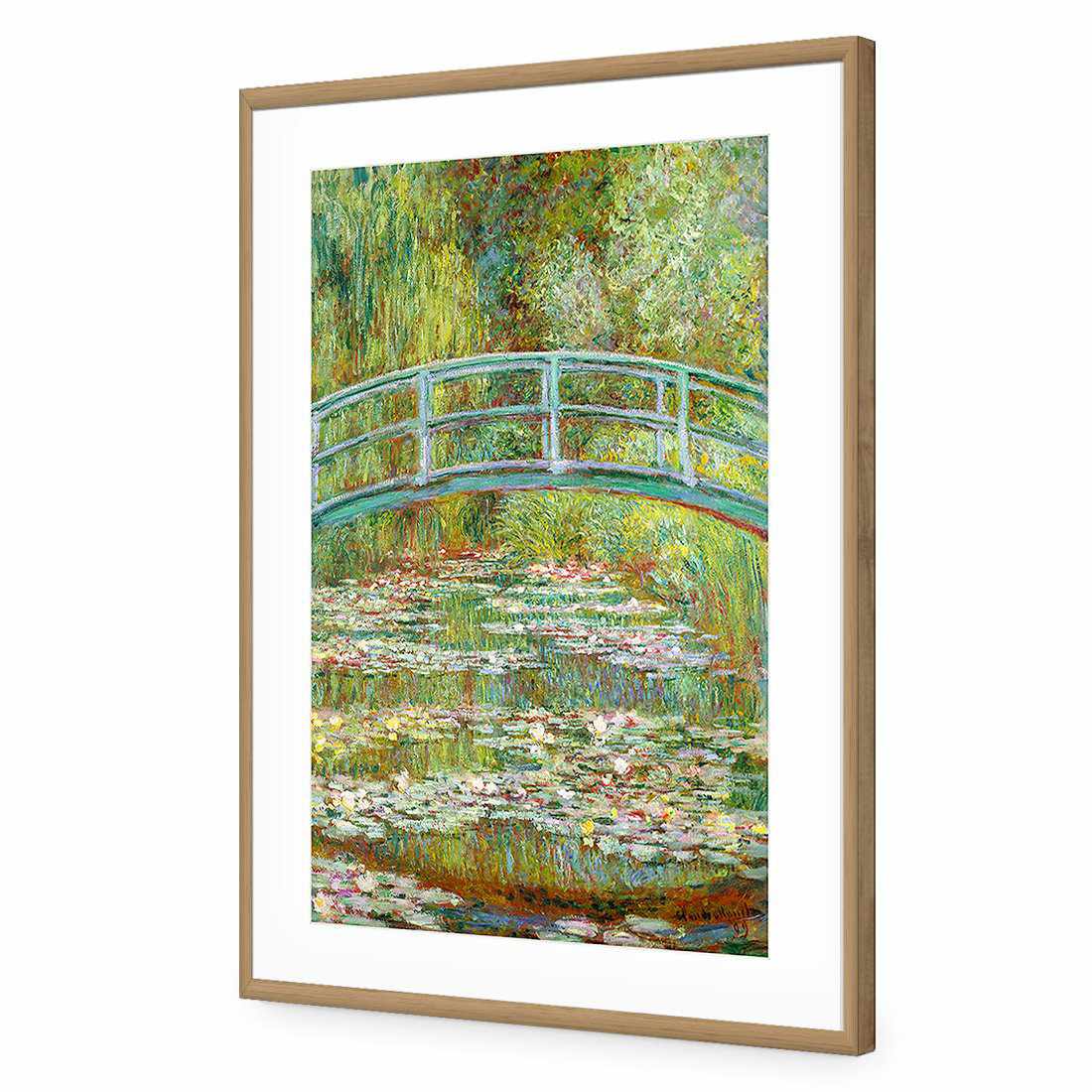 Bridge Over Rose Pond - Monet-Acrylic-Wall Art Design-With Border-Acrylic - Oak Frame-45x30cm-Wall Art Designs