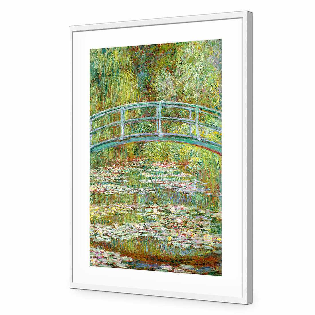 Bridge Over Rose Pond - Monet-Acrylic-Wall Art Design-With Border-Acrylic - White Frame-45x30cm-Wall Art Designs